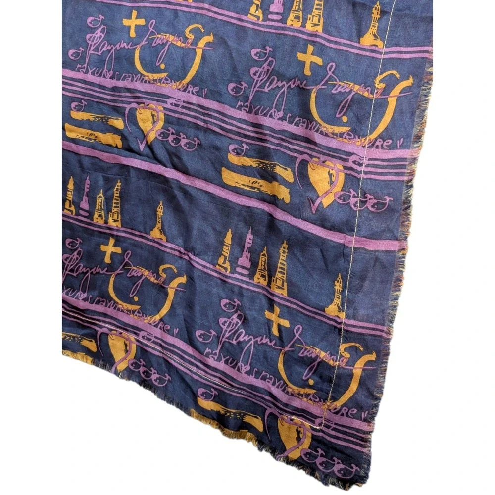 Le Phare de la Baleine Silk Scarf Navy Gold Nautical Palm Leaf 39